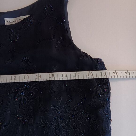 Adrianna Pappell Ocassions Sz 12P Navy Blue Silk Evening Maxi Dress w/Sequin - Picture 9 of 11